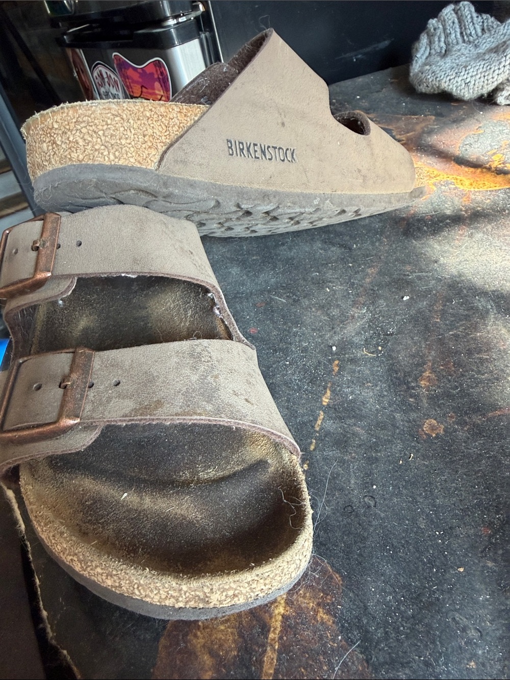 Birkenstock Brown Taupe Suede Two-Strap Sandals